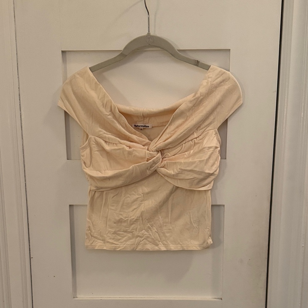 Reformation Off-White Twist Front Blouse